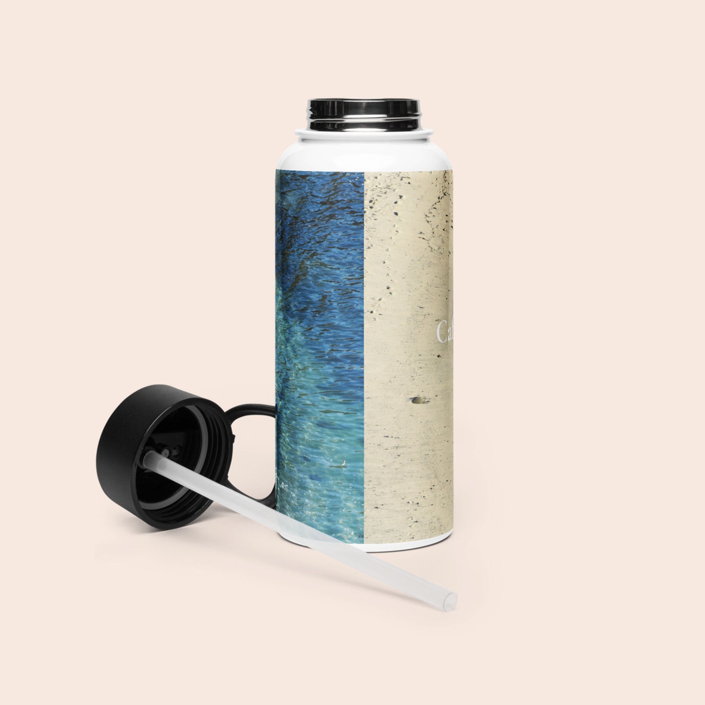 Stainless Steel Water Bottle with Straw Lid - Carmel-by-the-Sea Beach Design