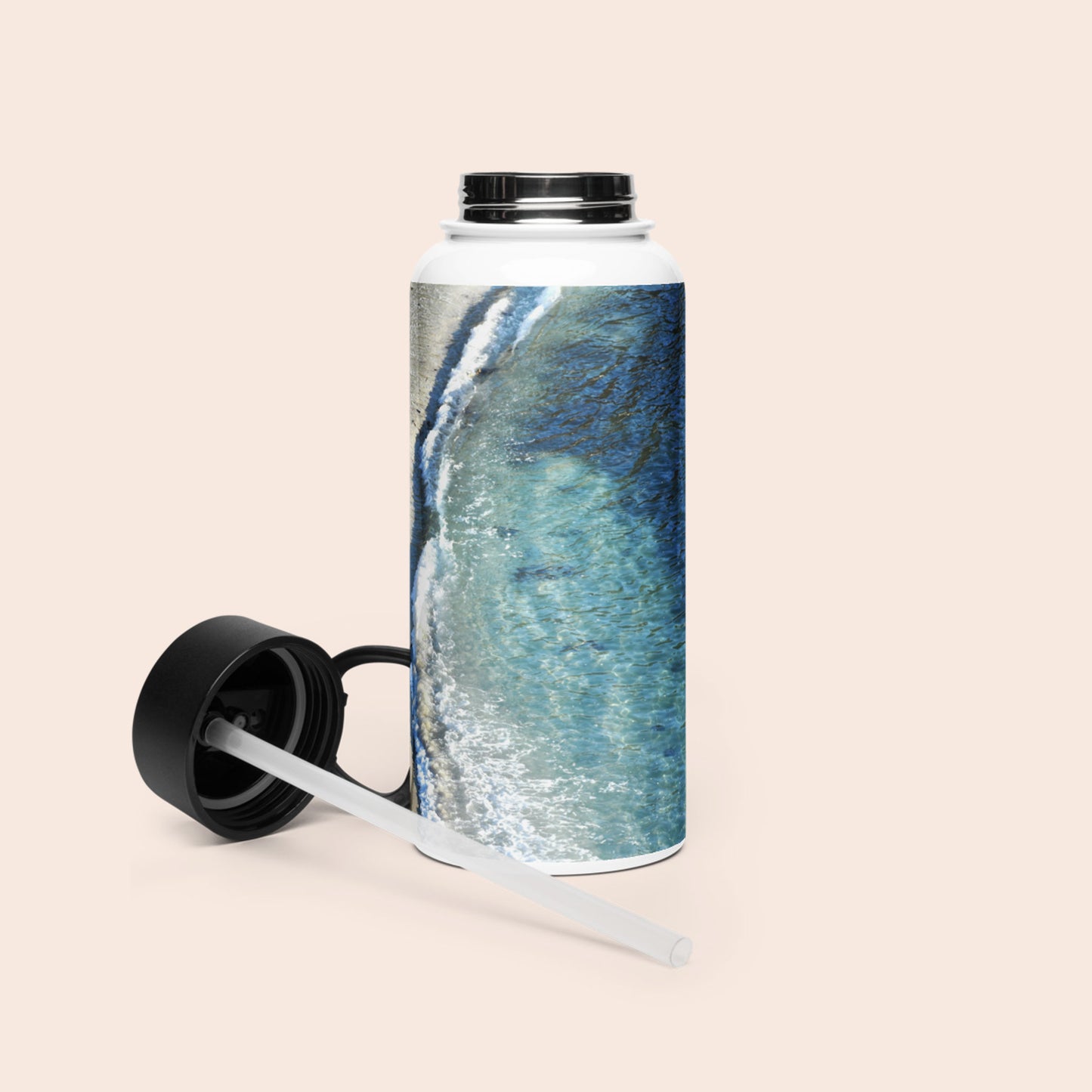 Stainless Steel Water Bottle with Straw Lid - Carmel-by-the-Sea Beach Design