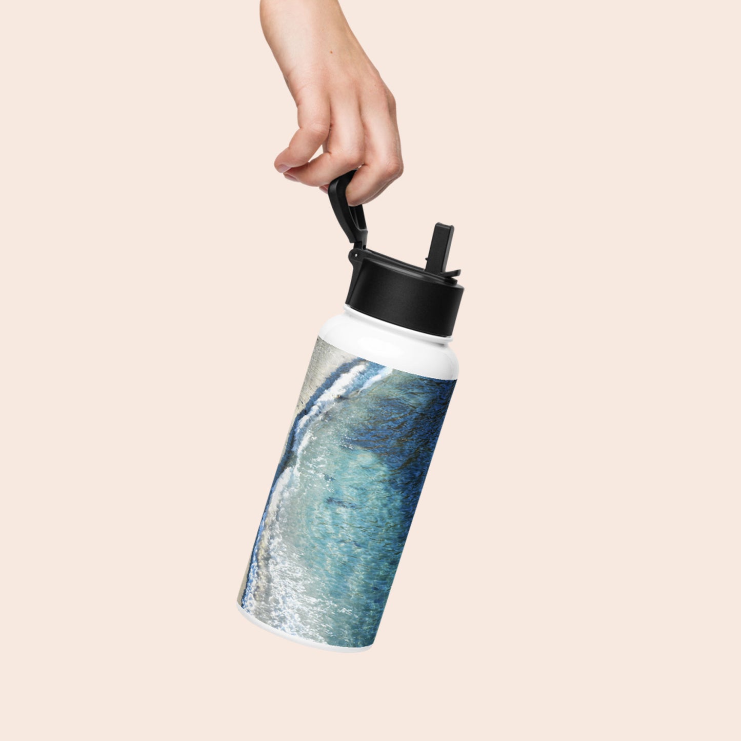 Stainless Steel Water Bottle with Straw Lid - Carmel-by-the-Sea Beach Design